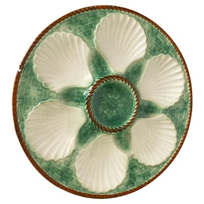 Oyster Plate in Majolica Green and White Color, France, 19th Century-UR-1706807