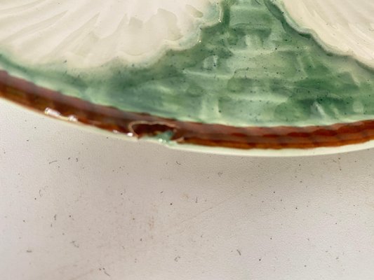 Oyster Plate in Majolica Green and White Color, France, 19th Century-UR-1706807