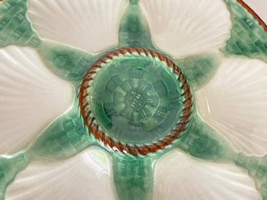 Oyster Plate in Majolica Green and White Color, France, 19th Century-UR-1706807