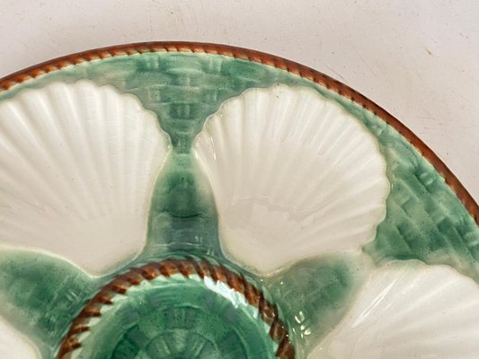 Oyster Plate in Majolica Green and White Color, France, 19th Century-UR-1706807