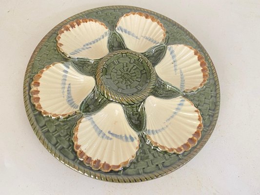 Oyster Plates in Green and White Majolica from Longchamp, 19th Century, Set of 2-UR-1717319