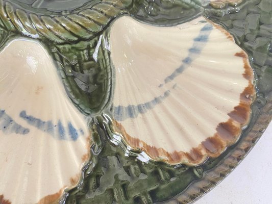 Oyster Plates in Green and White Majolica from Longchamp, 19th Century, Set of 2-UR-1717319