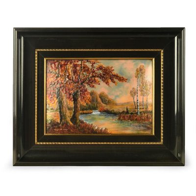 P. Bonnet, Landscape, Signed Metal Framed Painting-NQ-810557