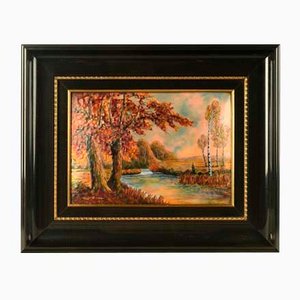 P. Bonnet, Landscape, Signed Metal Framed Painting-NQ-810557