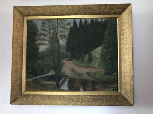 P. Counotte, Landscape Composition Painting, 1960s, Oil on Board, Framed-WQQ-1338501