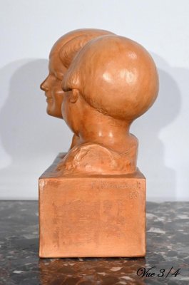 P. Dumont, Art Deco Mother and Her Children, 1920s, Patinated Terracotta Group-RVK-1706552