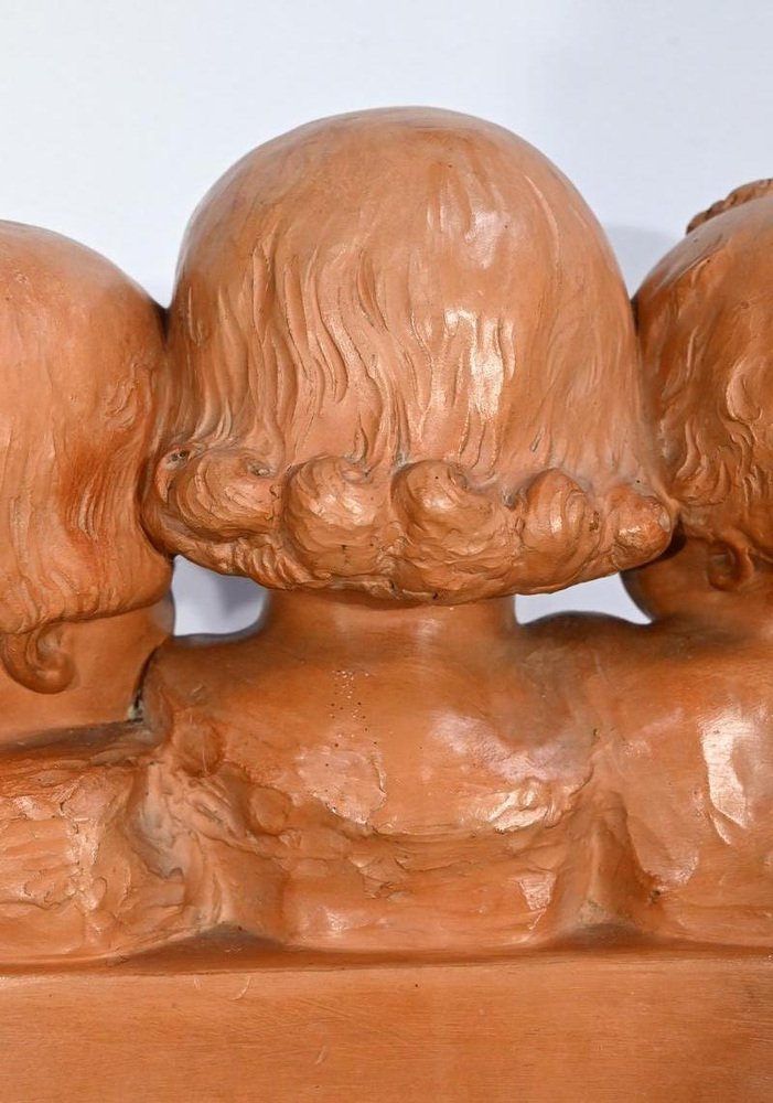 P. Dumont, Art Deco Mother and Her Children, 1920s, Patinated Terracotta Group