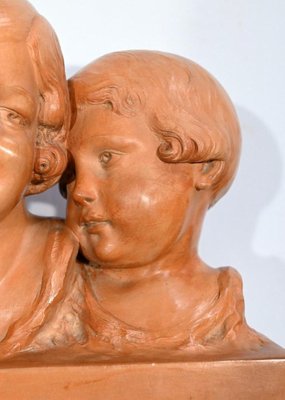 P. Dumont, Art Deco Mother and Her Children, 1920s, Patinated Terracotta Group-RVK-1706552