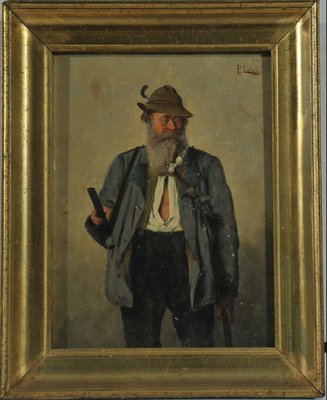 P. Luigi, Portrait of a Hunter, 19th Century, Oil Painting-QOR-2022579