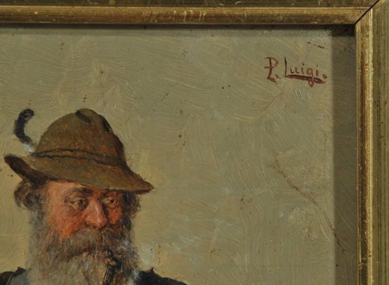 P. Luigi, Portrait of a Hunter, 19th Century, Oil Painting-QOR-2022579