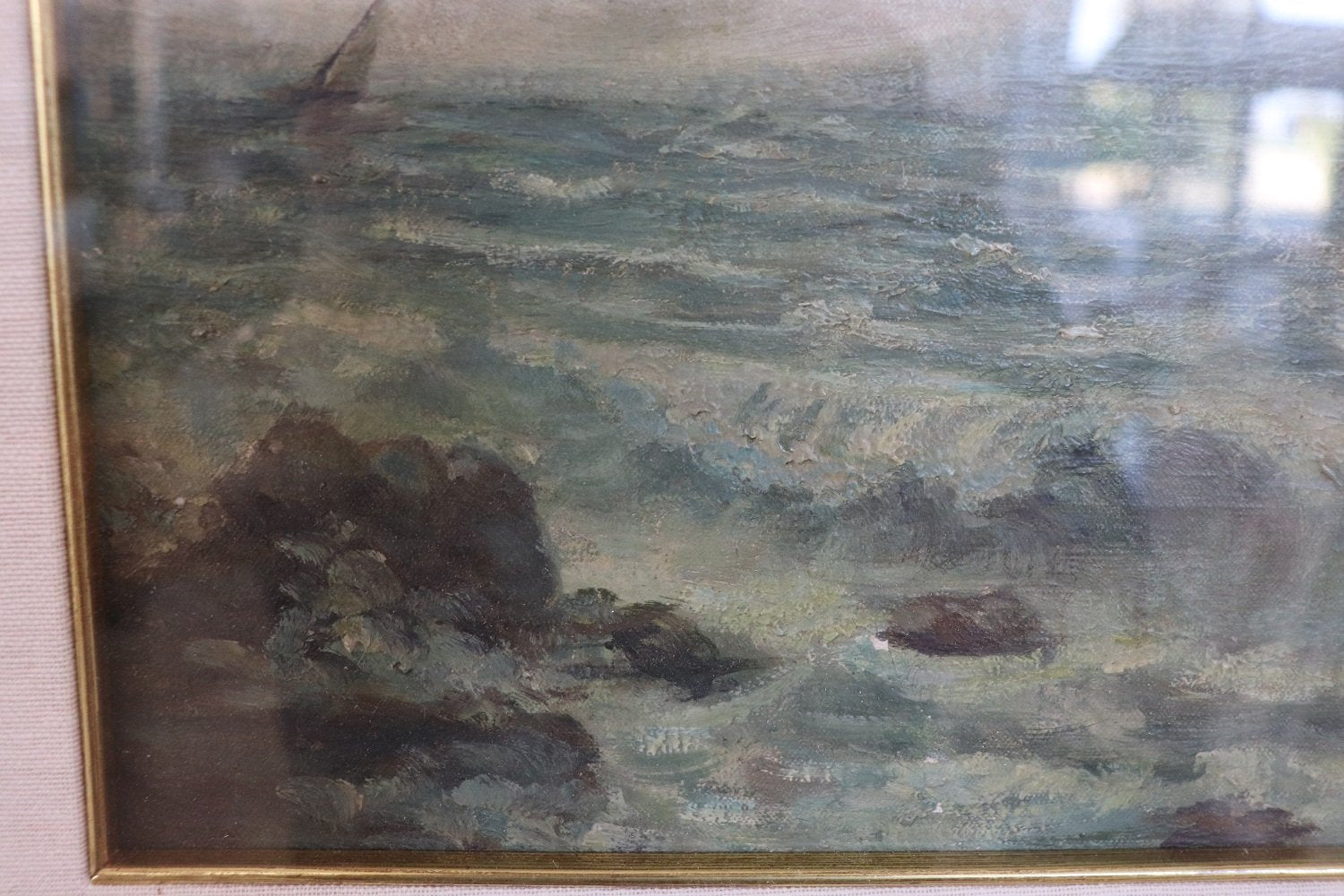 P. Sacchetto, Seascape, 1940s, Oil on Masonite, Framed