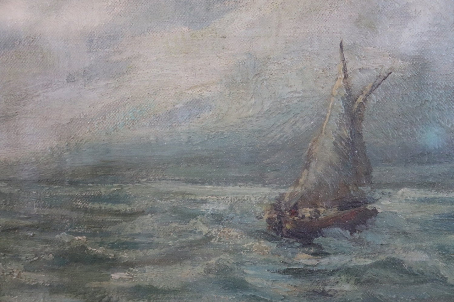 P. Sacchetto, Seascape, 1940s, Oil on Masonite, Framed