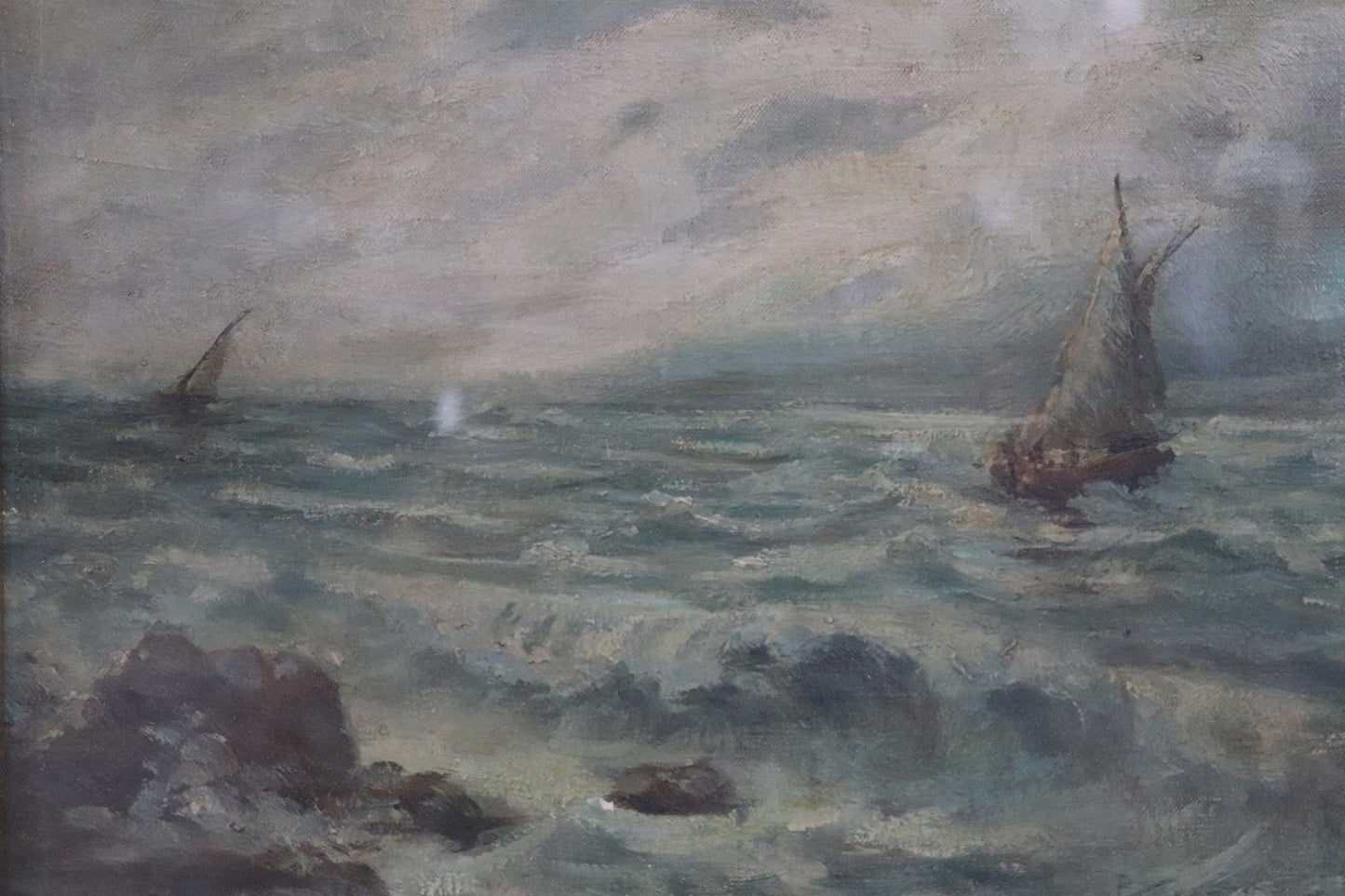 P. Sacchetto, Seascape, 1940s, Oil on Masonite, Framed