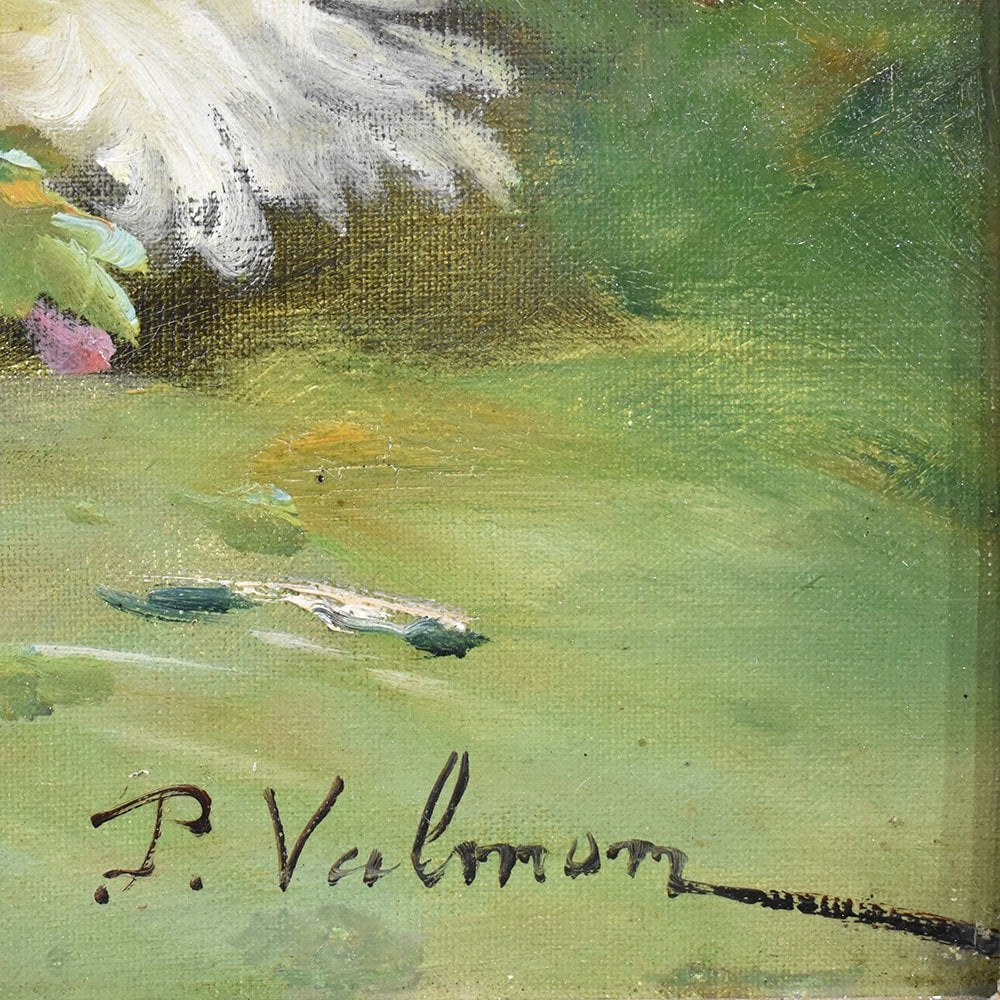 P. Valmon, Dahlias, Oil on Canvas, 19th Century, Framed