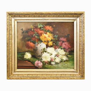 P. Valmon, Dahlias, Oil on Canvas, 19th Century, Framed-YVI-1749819