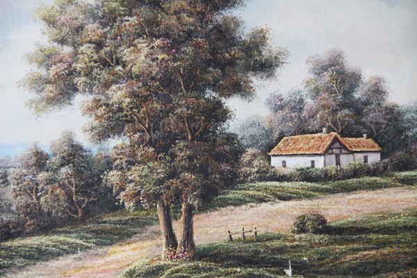 P. Wilson, Landscape with Rustic House and Wildflower Meadow, Oil on Canvas, Framed-ZYI-1338434