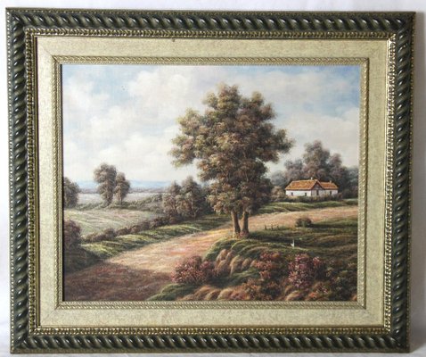 P. Wilson, Landscape with Rustic House and Wildflower Meadow, Oil on Canvas, Framed-ZYI-1338434