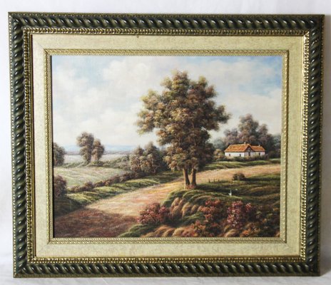 P. Wilson, Landscape with Rustic House and Wildflower Meadow, Oil on Canvas, Framed-ZYI-1338434