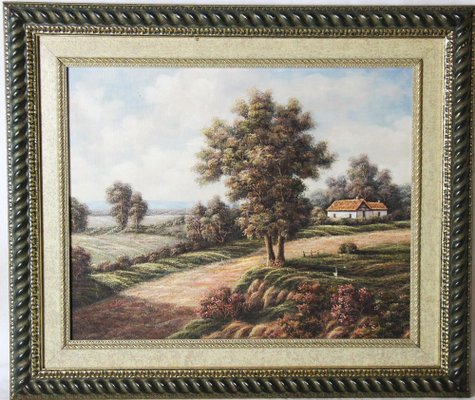 P. Wilson, Landscape with Rustic House and Wildflower Meadow, Oil on Canvas, Framed-ZYI-1338434