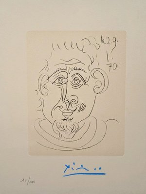 Pablo Picasso, Head of a Man with Goatee, Hand-Signed Etching, 1970-NRC-1785714