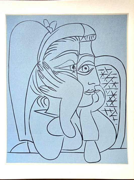 Pablo Picasso, Jacqueline Leaning on Her Elbow, Original Linocut, 1962