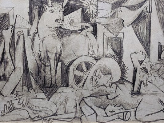 Pablo Picasso, Preparatory Sketch for Guernica I, Lithograph, 1930s-NRC-1760230