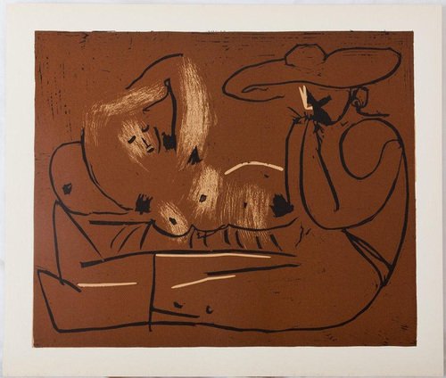 Pablo Picasso, Reclining Nude and Guitarist in Hat, 1962, Lithograph