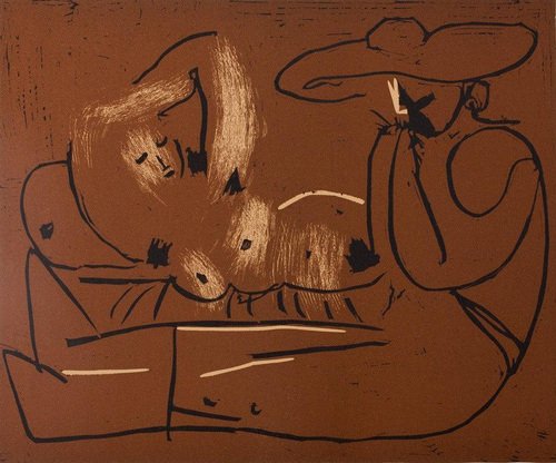 Pablo Picasso, Reclining Nude and Guitarist in Hat, 1962, Lithograph