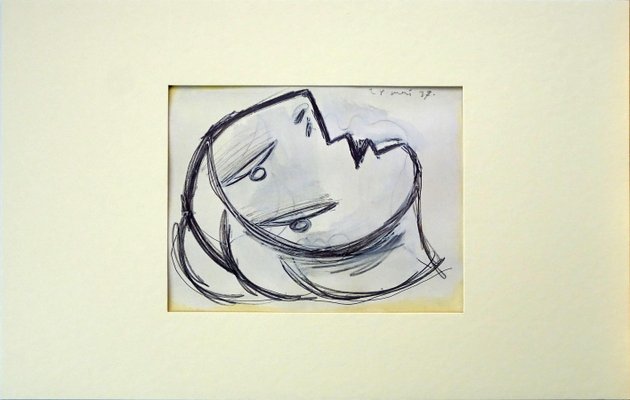 Pablo Picasso, Study for a Man's Head, Lithographic preparatory sketch for Giernica-NRC-1782805