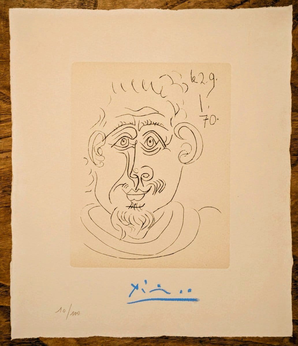 Pablo Picasso, Tete d'Homme Au Bouc, Rare Hand-Signed Etching, 1970s