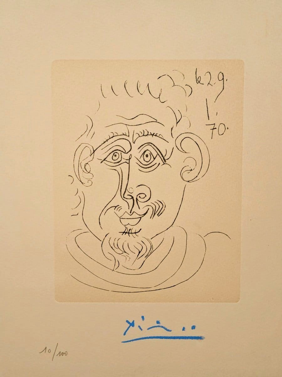 Pablo Picasso, Tete d'Homme Au Bouc, Rare Hand-Signed Etching, 1970s