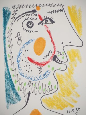 Pablo Picasso, The Taste of Happiness, Portrait in Blue and Yellow, Lithograph-KHH-2039373