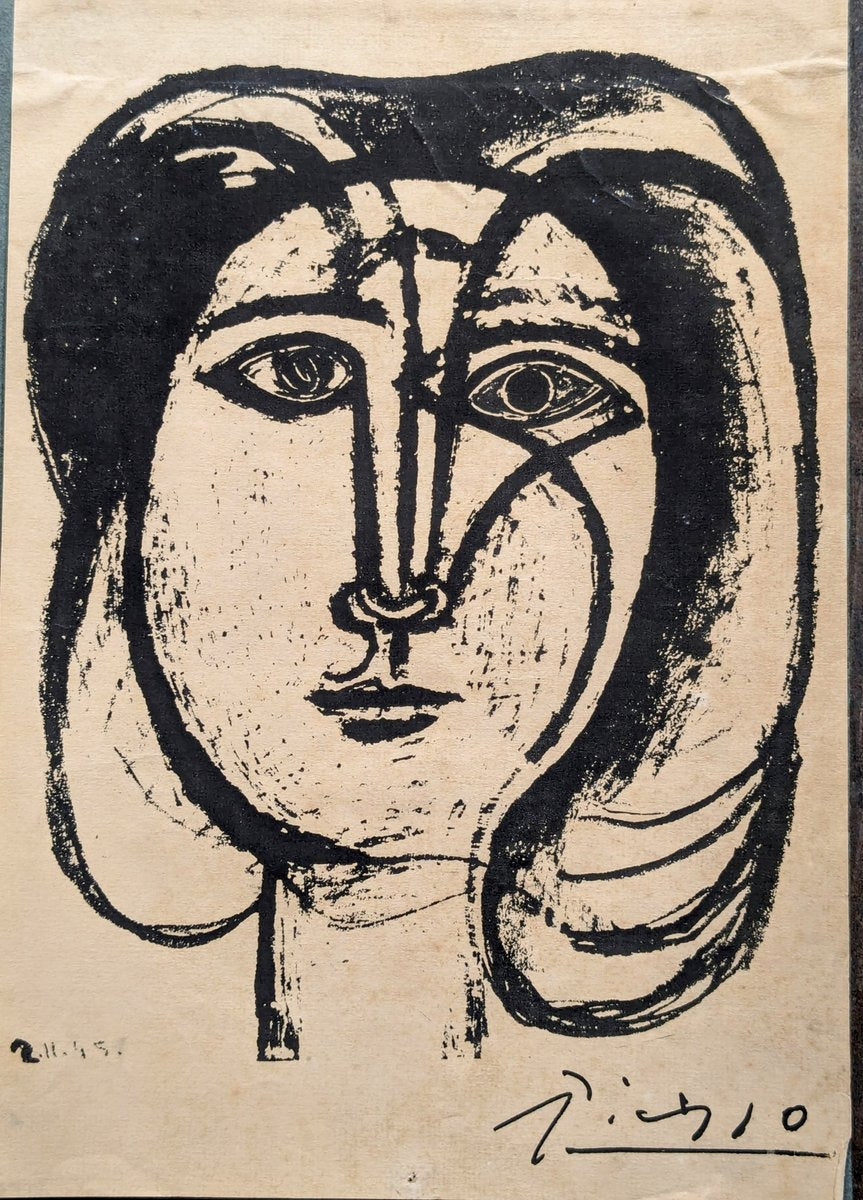 Pablo Picasso, Traits, Original Lithograph with Collage, 1945