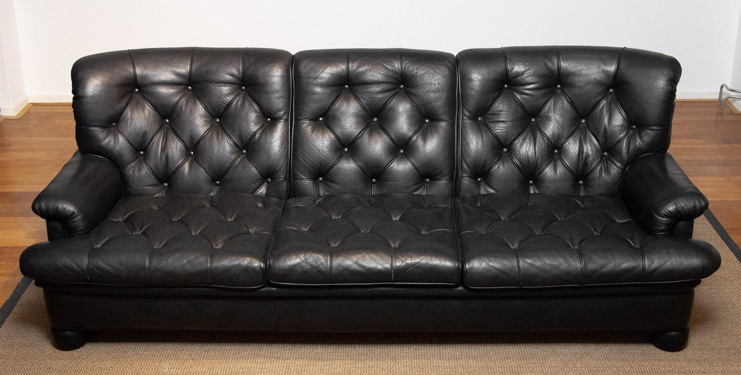 Padded Black Leather Model Jupiter Sofa by Arne Norell Sweden for Arne Norell Ab, 1960