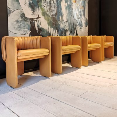 Padded Chairs in Beige Leather Mod. Dinette by Luigi Massoni for Poltrona Frau, 1970s, Set of 4-PRS-1693574