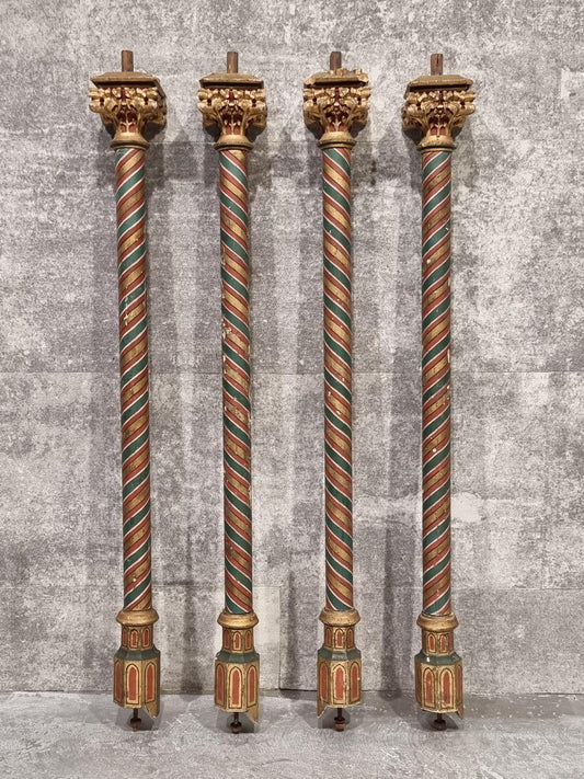 Painted and Gilded Wood Corinthian Columns, Set of 4