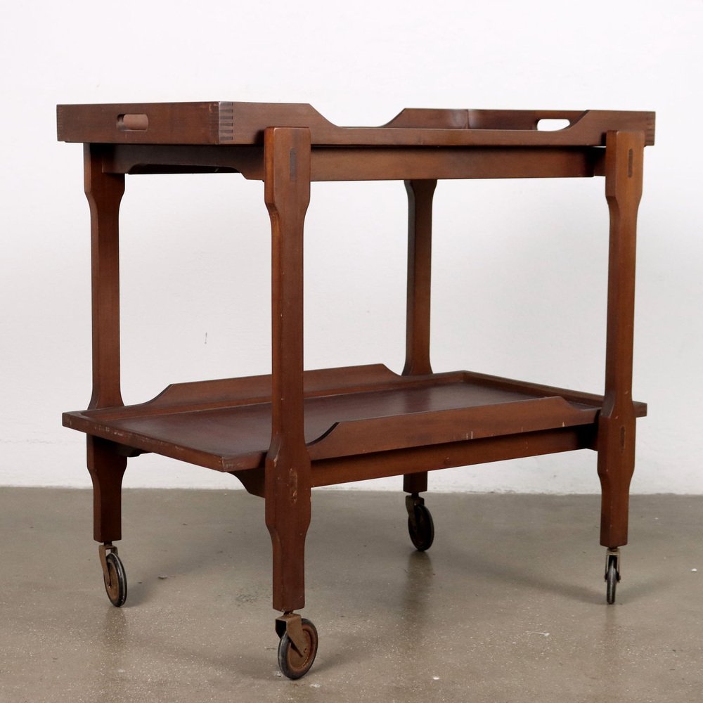 Painted Beech and Mahogany Veneer Serving Trolley, 1960s