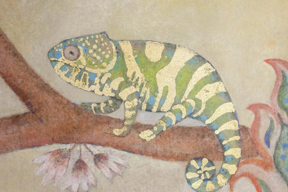 Painted Canvas Representing a Chameleon