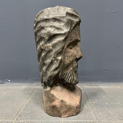 Painted Carved Wooden Head-NPL-1088378