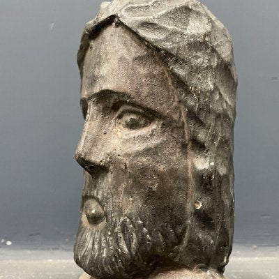 Painted Carved Wooden Head-NPL-1088378