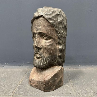 Painted Carved Wooden Head-NPL-1088378