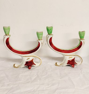 Painted Ceramic Candleholders, France, 1950s, Set of 2-RGF-1241064