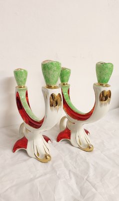 Painted Ceramic Candleholders, France, 1950s, Set of 2-RGF-1241064