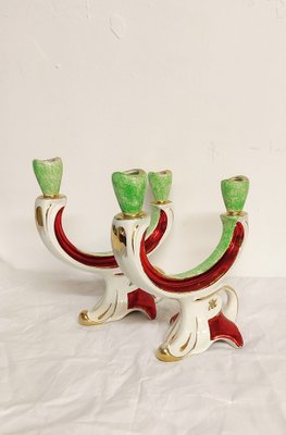 Painted Ceramic Candleholders, France, 1950s, Set of 2-RGF-1241064