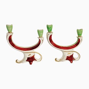 Painted Ceramic Candleholders, France, 1950s, Set of 2-RGF-1241064