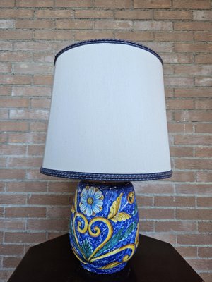 Painted Ceramic Table Lamp with Fabric Lampshade, 1970s-ZUW-1799316