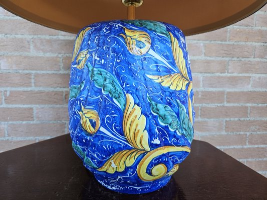 Painted Ceramic Table Lamp with Fabric Lampshade, 1970s-ZUW-1799316