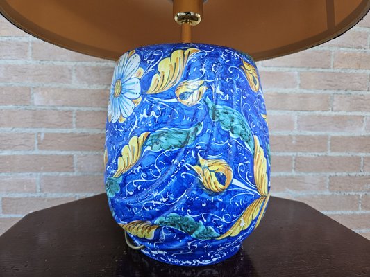 Painted Ceramic Table Lamp with Fabric Lampshade, 1970s-ZUW-1799316