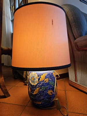 Painted Ceramic Table Lamp with Fabric Lampshade, 1970s-ZUW-1799316