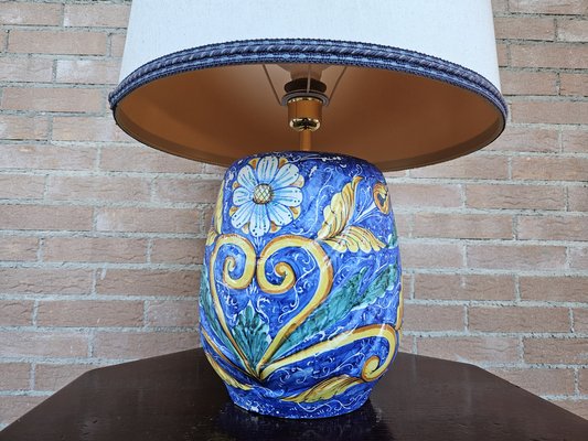 Painted Ceramic Table Lamp with Fabric Lampshade, 1970s-ZUW-1799316